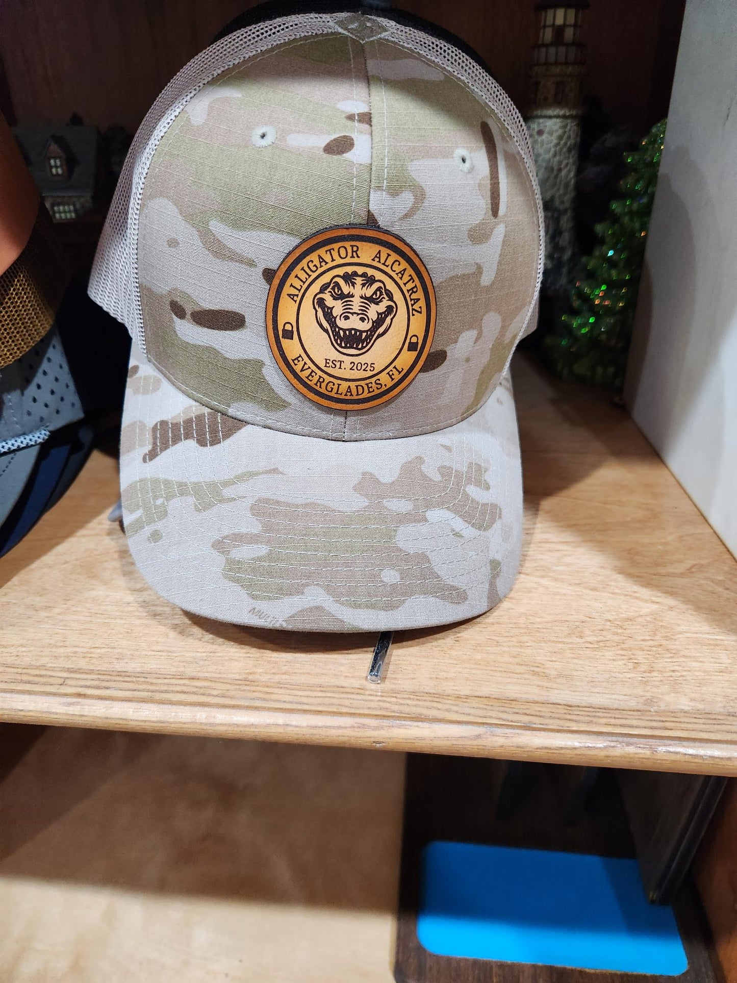 Camo with Alligator Alcatraz leather hat patch