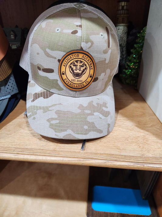 Camo with Alligator Alcatraz leather hat patch