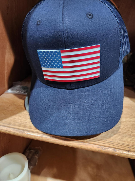 Navy Hat with Acrylic American Flag "Patch"