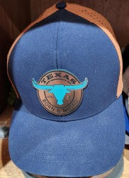 Navy Perforated back with acrylic Longhorn Copper to Turquoise patch
